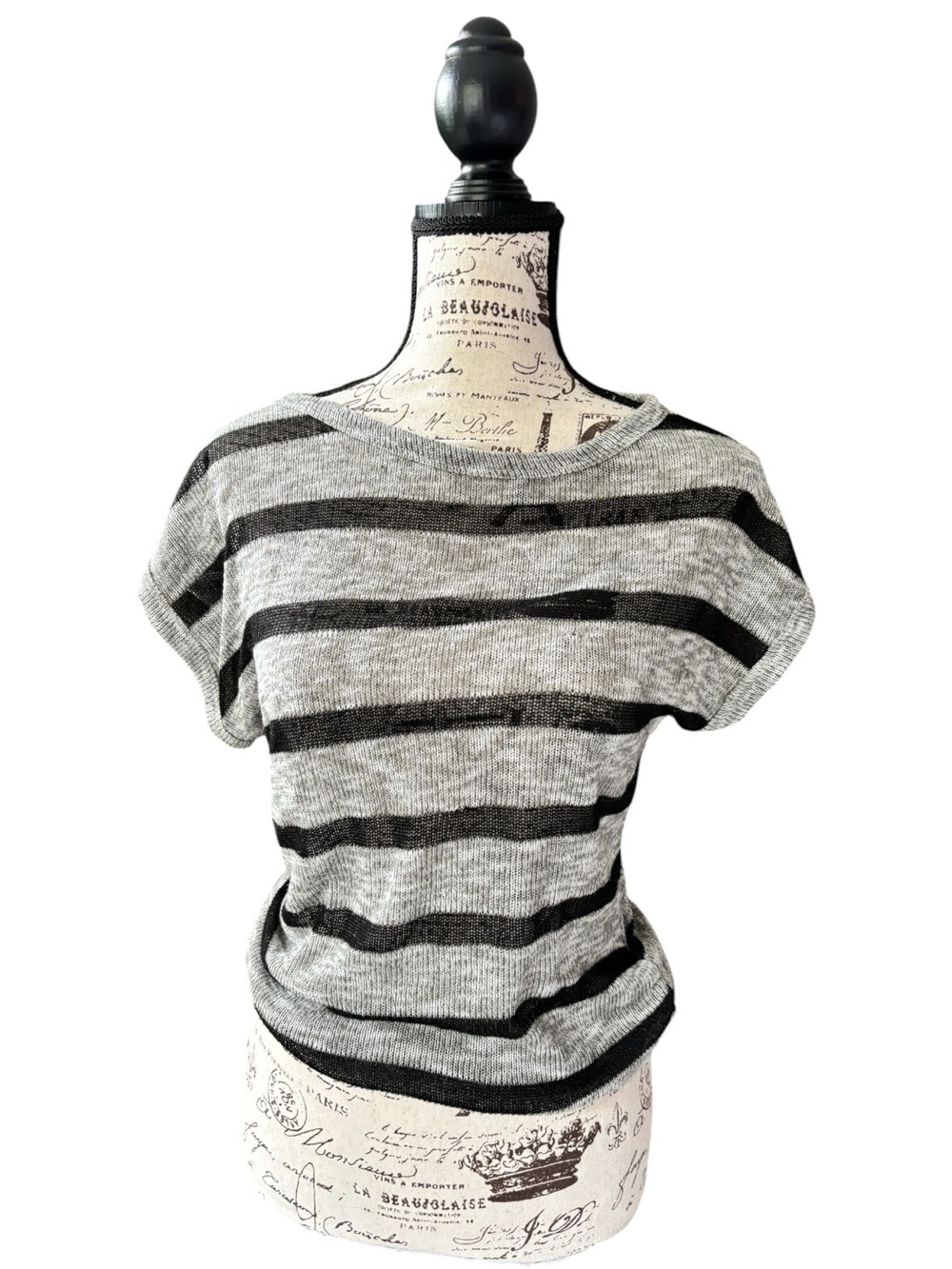 Twenty One Gray Black Striped Knit Top Small Cap Sleeve Casual